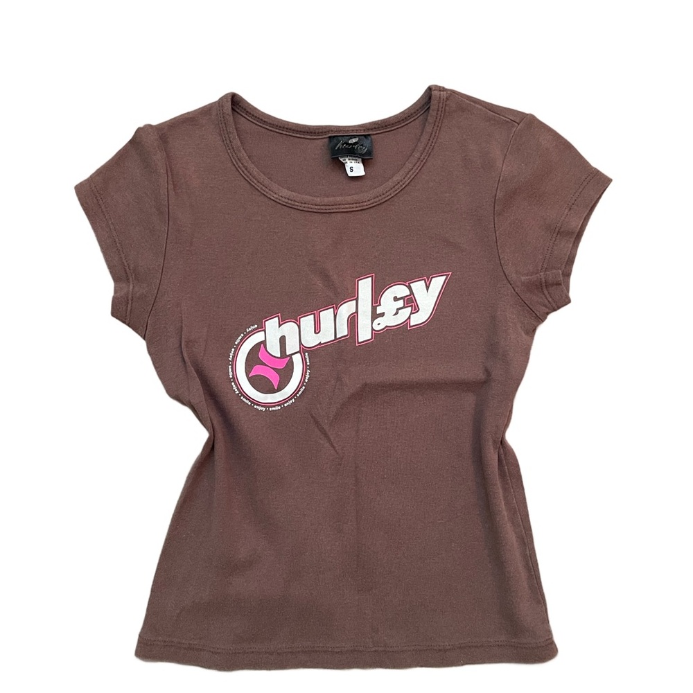 Hurley Chocolate Tee with Pink Logo